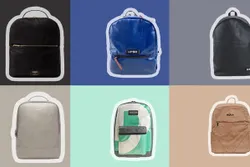 Six brands of vegan and recycled bags on six different coloured squares.