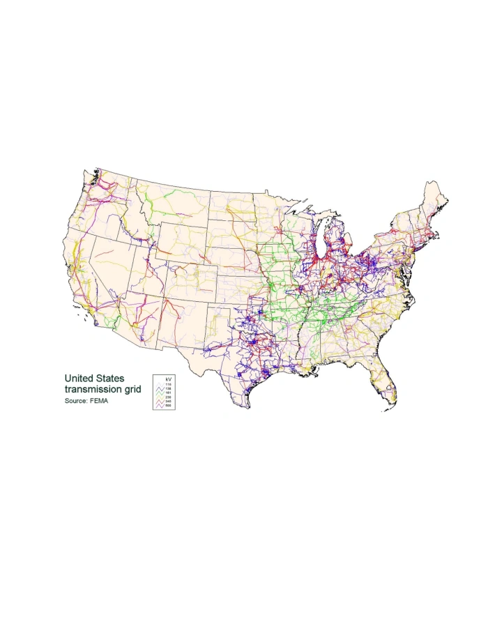 A transmission grid of the United States