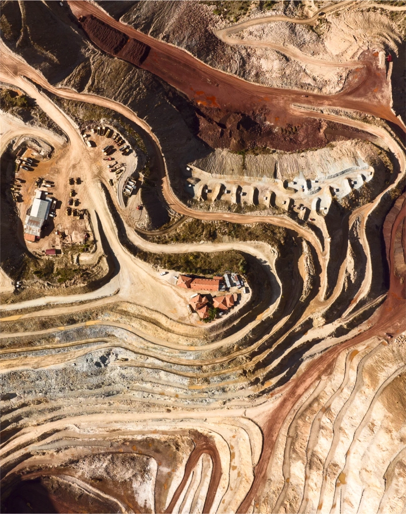 An aerial view of an open-pit iron mine in Kayseri, Turkey