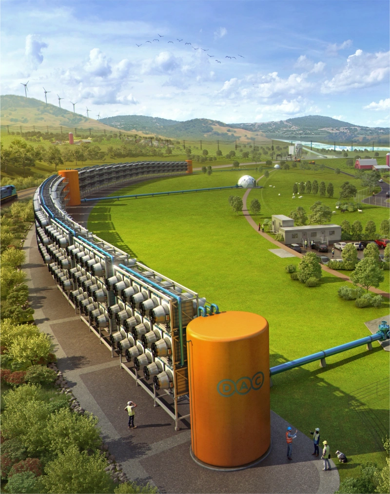 A visualization of a rural direct air capture facility