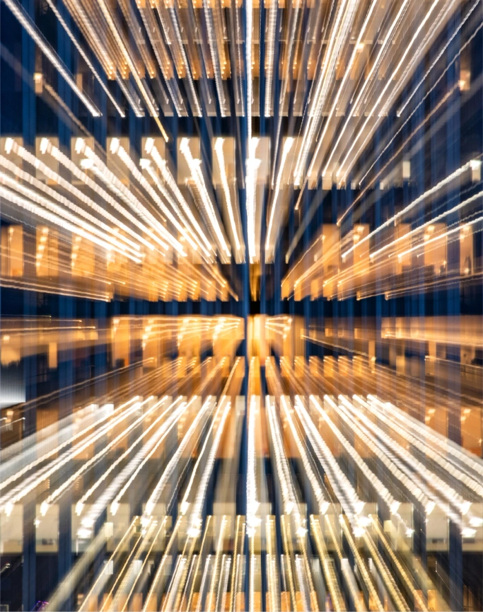 Motion blur of business district office buildings. Abstract Digital Innovation