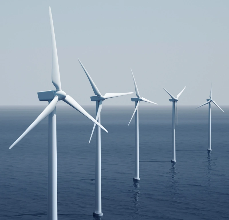 An illustration of four offshore wind turbines