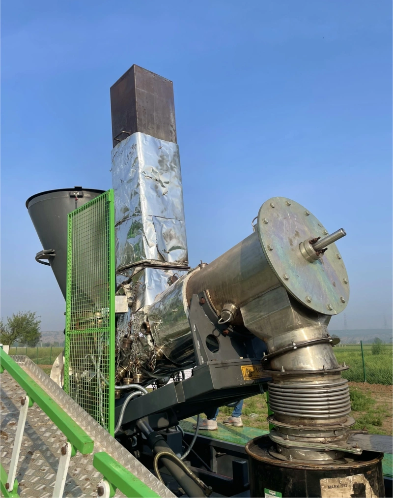Takachar's prototype, the “Takavator," a portable machine that  turns crop waste into biofuels, fertilizers, and other valuable products