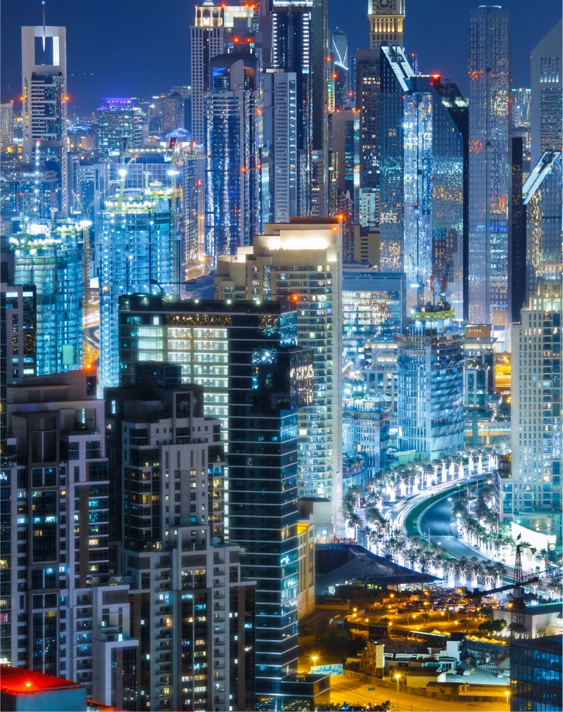 Big city lit up at night