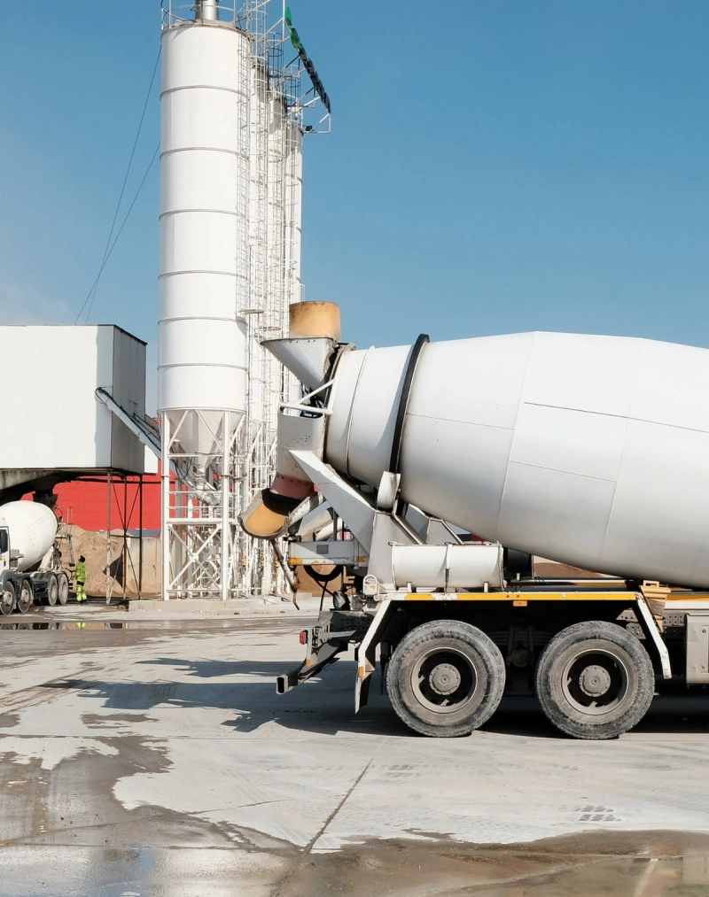 A cement mixing truck