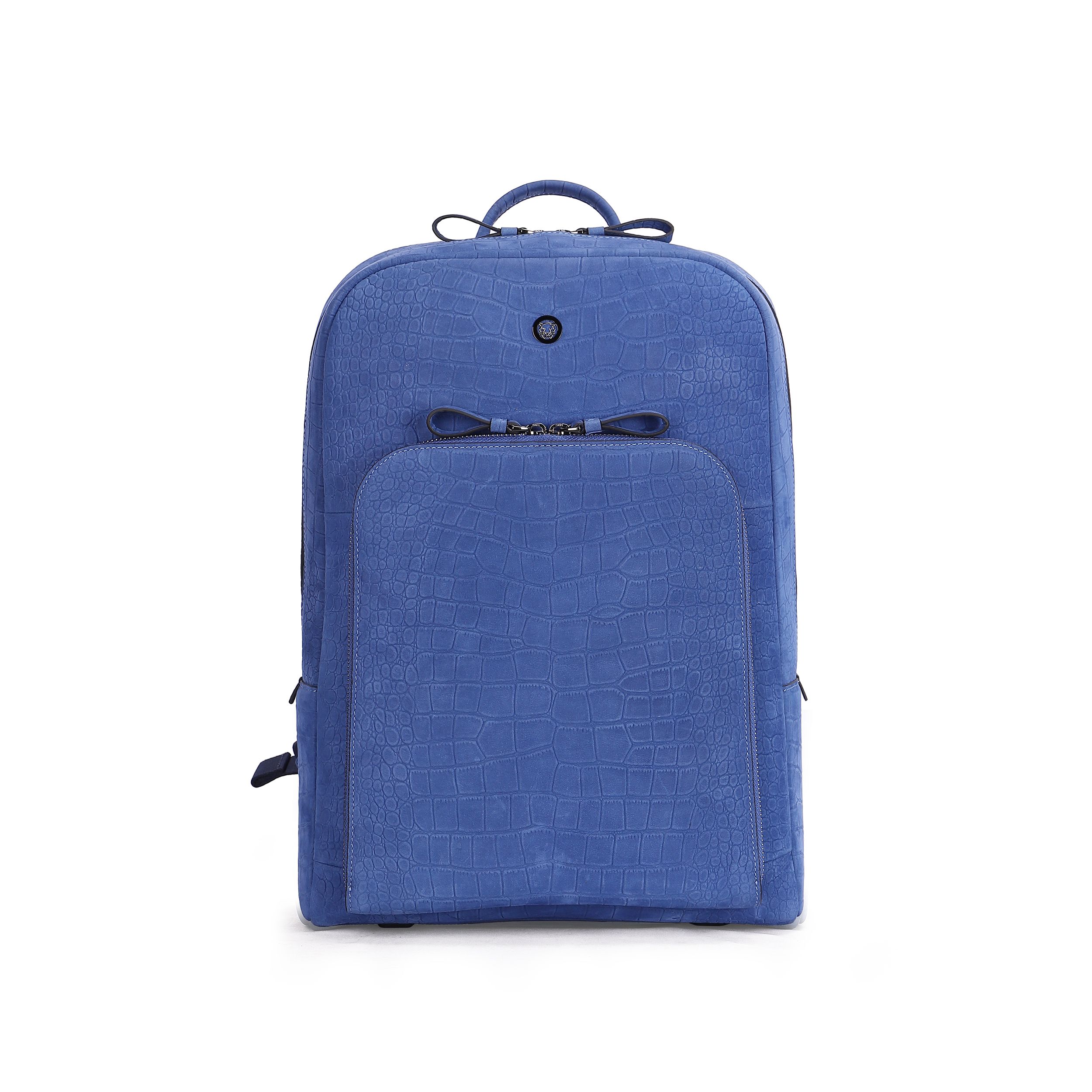 Premium Croc Embossed Blue Leather Laptop Backpack, Stylish Professional Business Rucksack for Work & Travel
