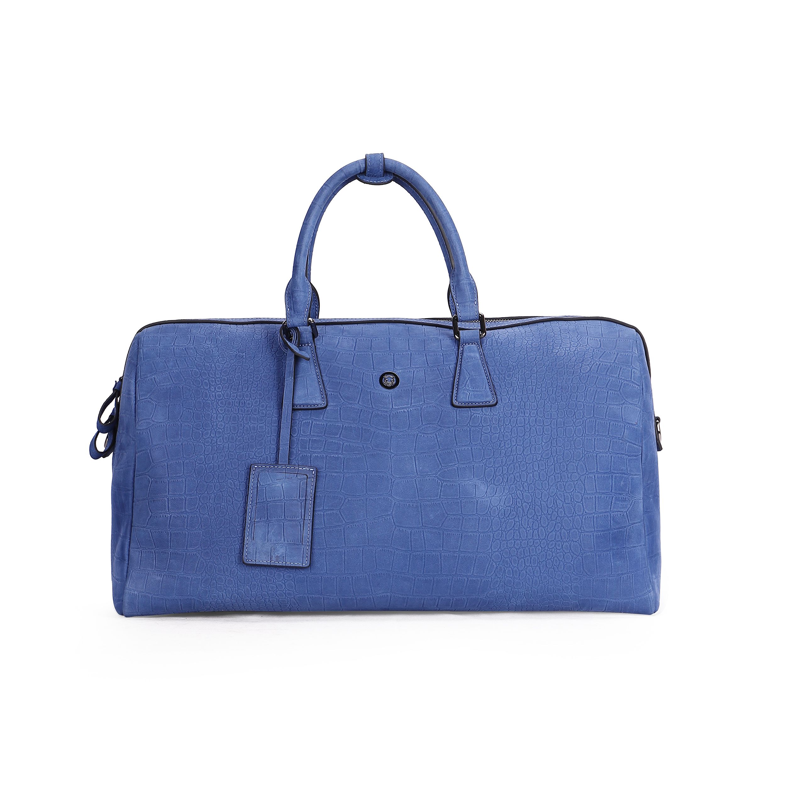 Croc Embossed Leather Duffle Bag, Large Blue Weekender Travel Bag, Overnight Carry On Duffel Handbag for Business Trip Gym Getaway