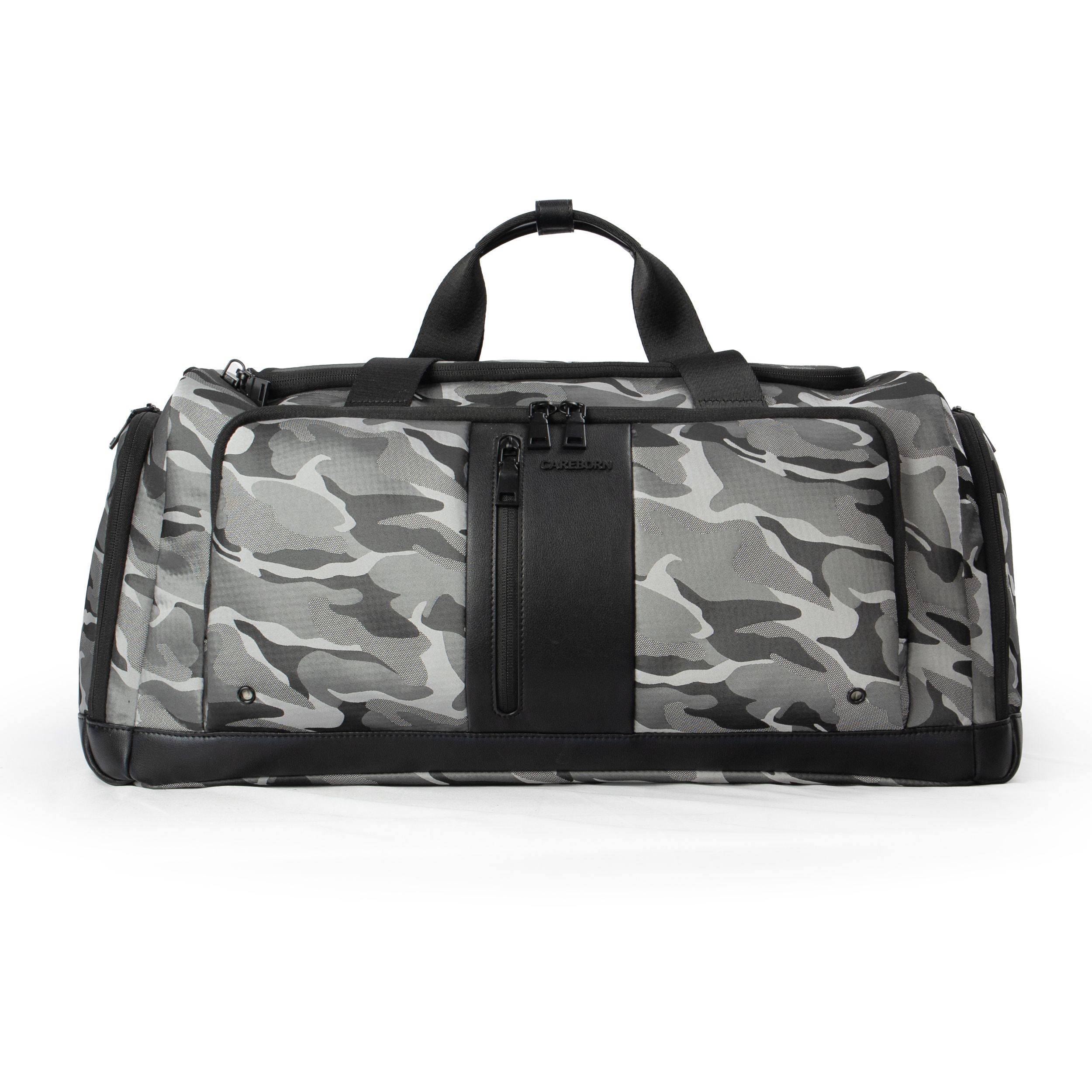 CAREBORN Camo Duffel Bag for Men, Water‑Resistant Camouflage Travel Gym Bag with Shoe Compartment, Detachable Shoulder Strap Multi‑Pocket Overnight Weekender Bag