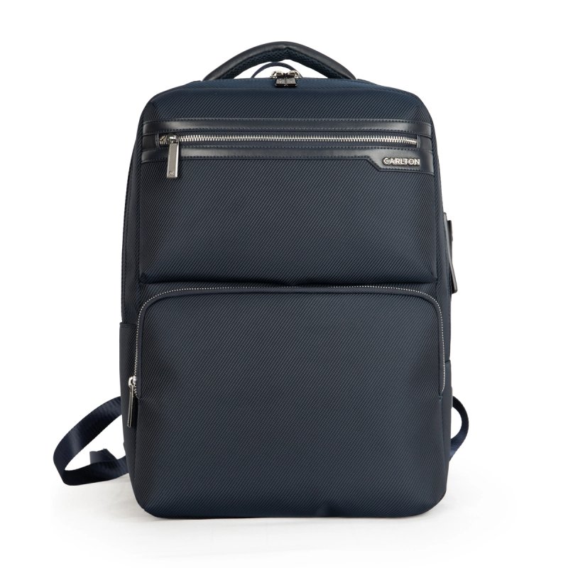 Men Luxury Navy Laptop Backpack CARLTON, Water Repellent Textured Nylon Backpack, Spacious Multi Pocket Business Rucksack for Daily Commute & Short Trip
