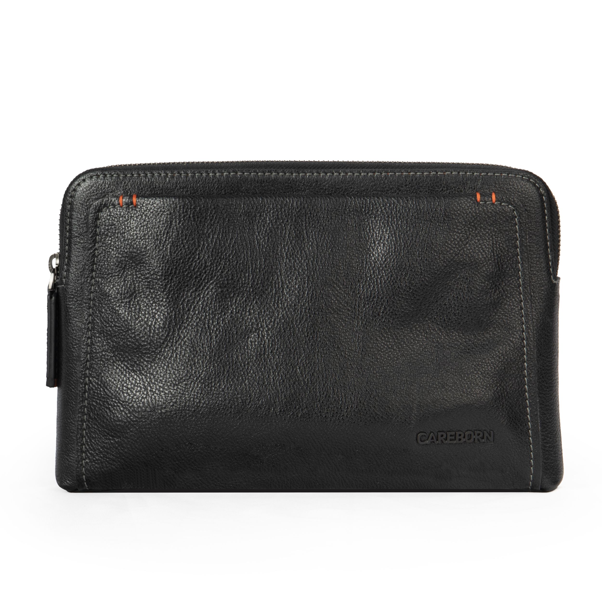 CAREBORN Genuine Leather Clutch Bag for Men, Vintage Crinkled Cowhide Wrist Hand Purse, Business Zipper Handbag with Detachable Wrist Strap & Back Zipper Pocket