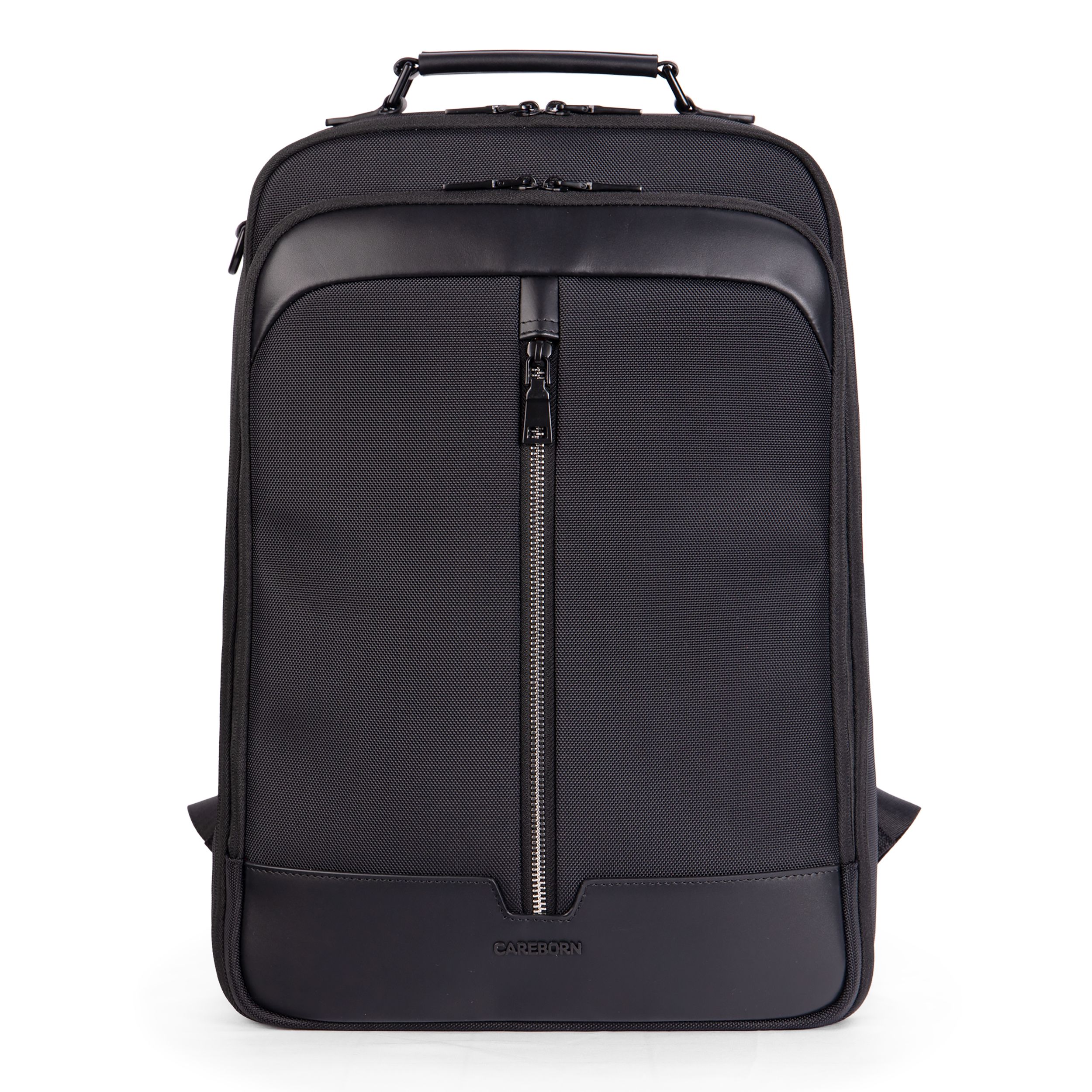 Minimalist Front Vertical Zip Office Computer Backpack, Faux Leather Splicing Nylon Commuter Backpack, Large Capacity Carry On Backpack for Daily Work & Business Trip