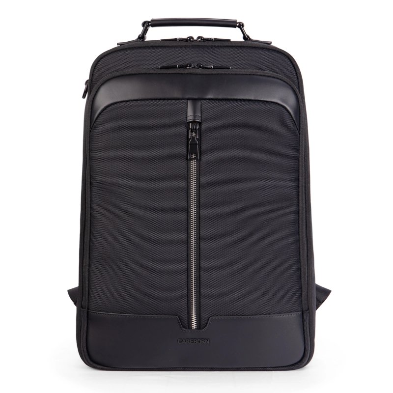 Minimalist Front Vertical Zip Office Computer Backpack, Faux Leather Splicing Nylon Commuter Backpack, Large Capacity Carry On Backpack for Daily Work & Business Trip