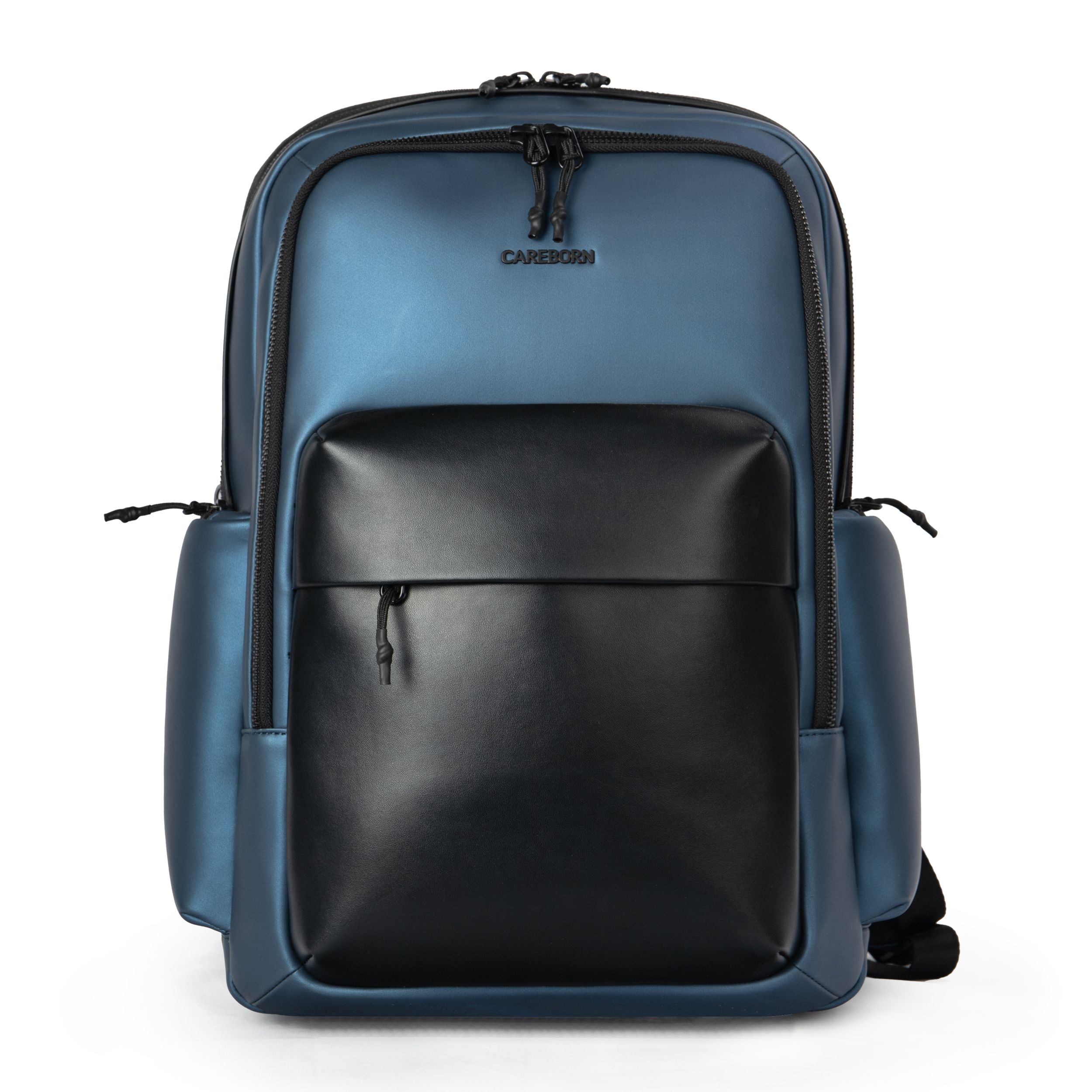 Minimalist Glossy Water Repellent Office Backpack, Black PU Patch Front Pocket Large Capacity Commuter Backpack, Lightweight Carry On Computer Backpack for Business Trip