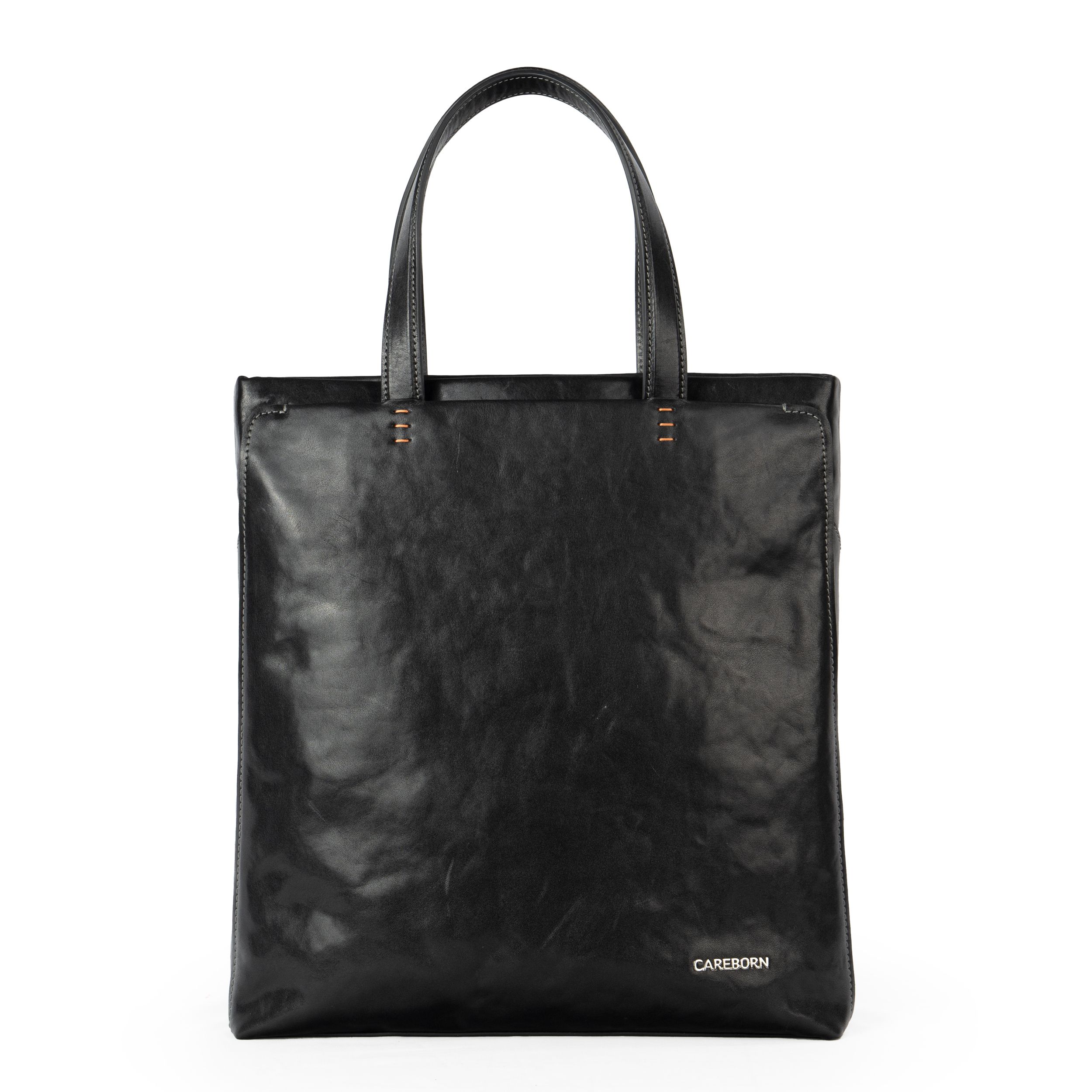 CAREBORN Vertical Full‑Grain Leather Tote Bag, Retro Crinkled Cowhide Work Briefcase, Large Capacity Business Shoulder Handbag for Daily Office Travel