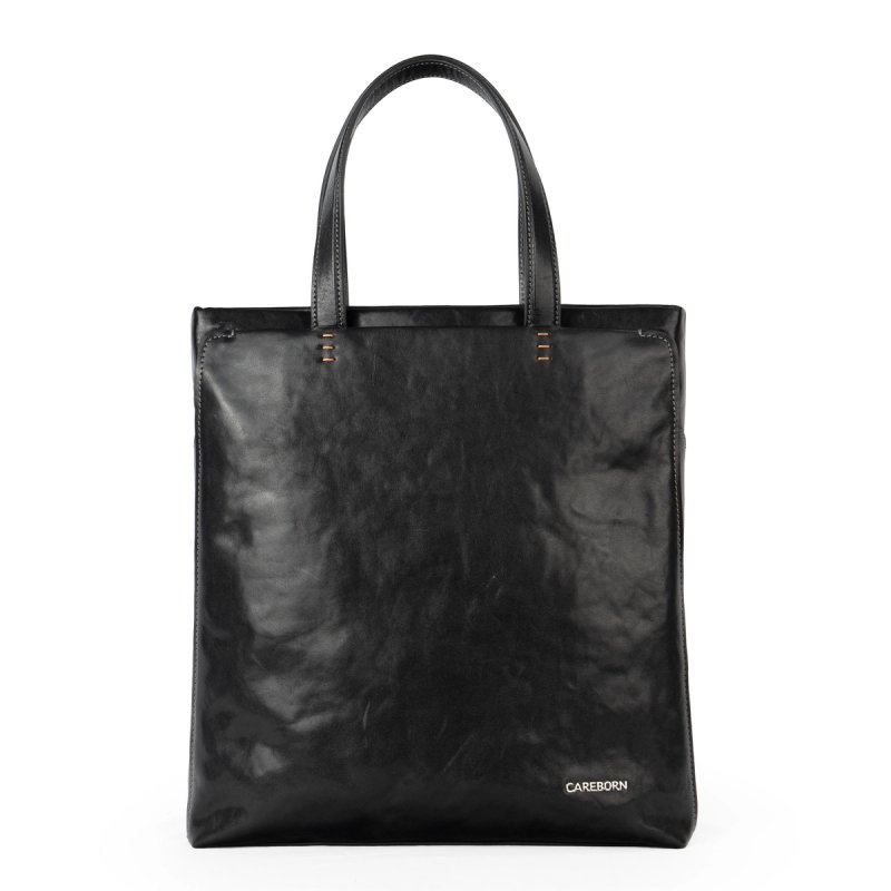 CAREBORN Vertical Full‑Grain Leather Tote Bag, Retro Crinkled Cowhide Work Briefcase, Large Capacity Business Shoulder Handbag for Daily Office Travel