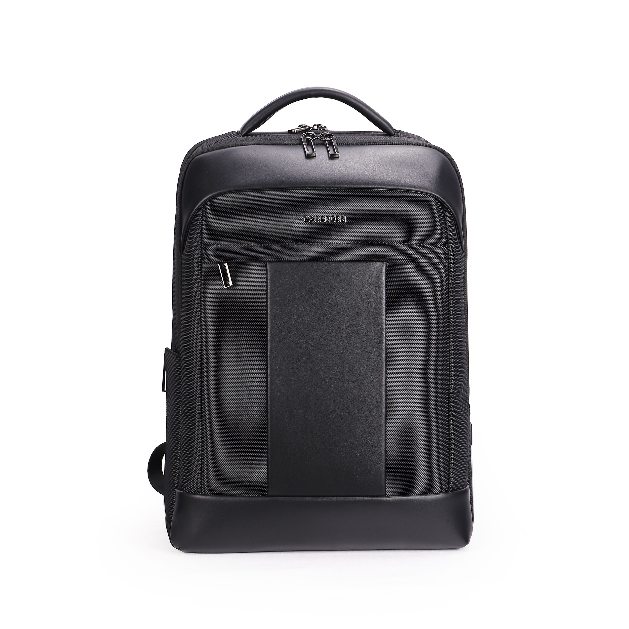 Elegant Hard Shape Office Computer Backpack, Faux Leather Trim Nylon Commuter Backpack, Large Capacity Carry On Backpack for Daily Office & Short Business Trip
