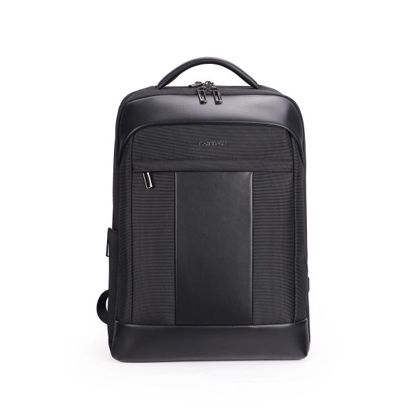 Elegant Hard Shape Office Computer Backpack, Faux Leather Trim Nylon Commuter Backpack, Large Capacity Carry On Backpack for Daily Office & Short Business Trip