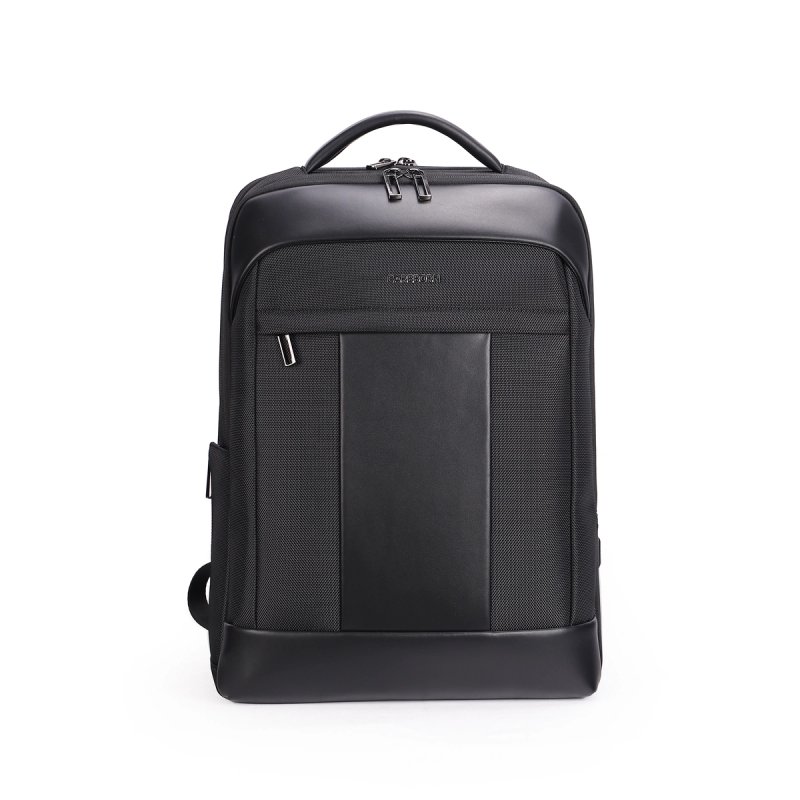 Elegant Hard Shape Office Computer Backpack, Faux Leather Trim Nylon Commuter Backpack, Large Capacity Carry On Backpack for Daily Office & Short Business Trip