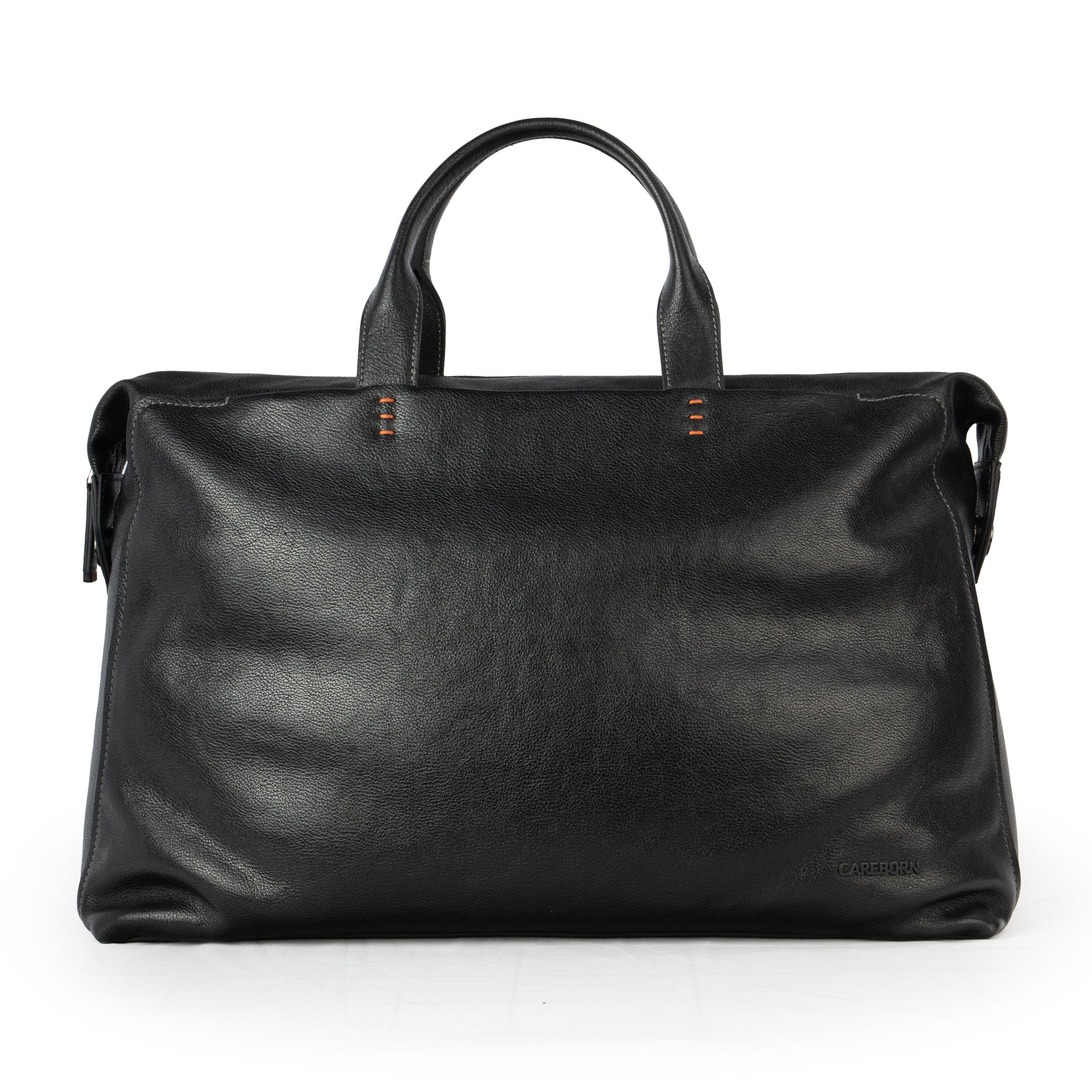 Men’s Full-Grain Leather Business Briefcase, CAREBORN Retro Wrinkle Cowhide Laptop Handbag, Large Capacity Office Commute Shoulder Tote Bag