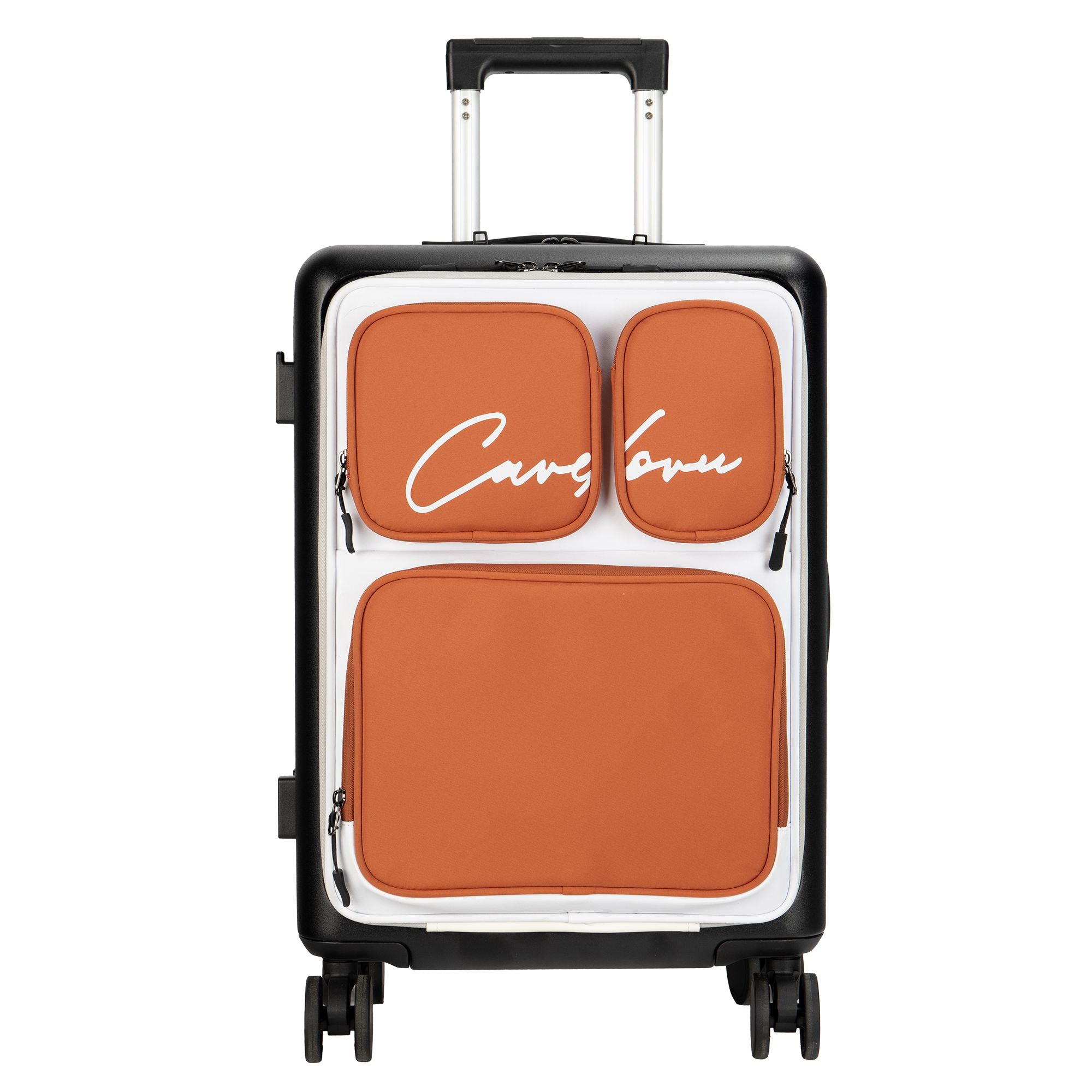 Minimalist Multi-Pocket Hard Shell Rolling Luggage , Stylish Contrast Color Cabin Trolley Case