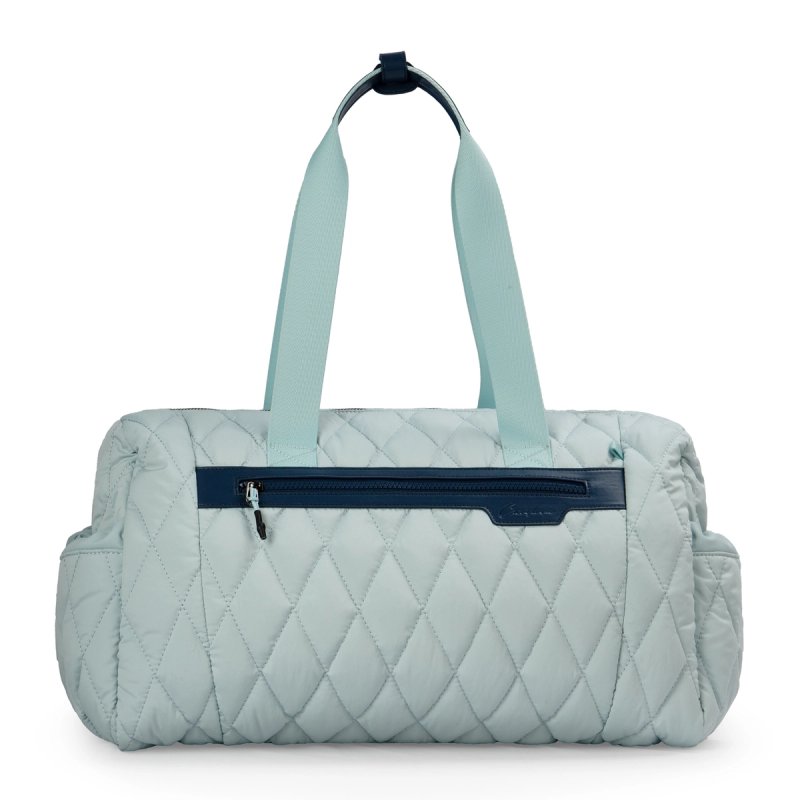 Puffy Quilted Travel Duffel Bag, Large Capacity Gym Sports Duffle Tote with Drawstring Side Pockets for Weekend Getaway