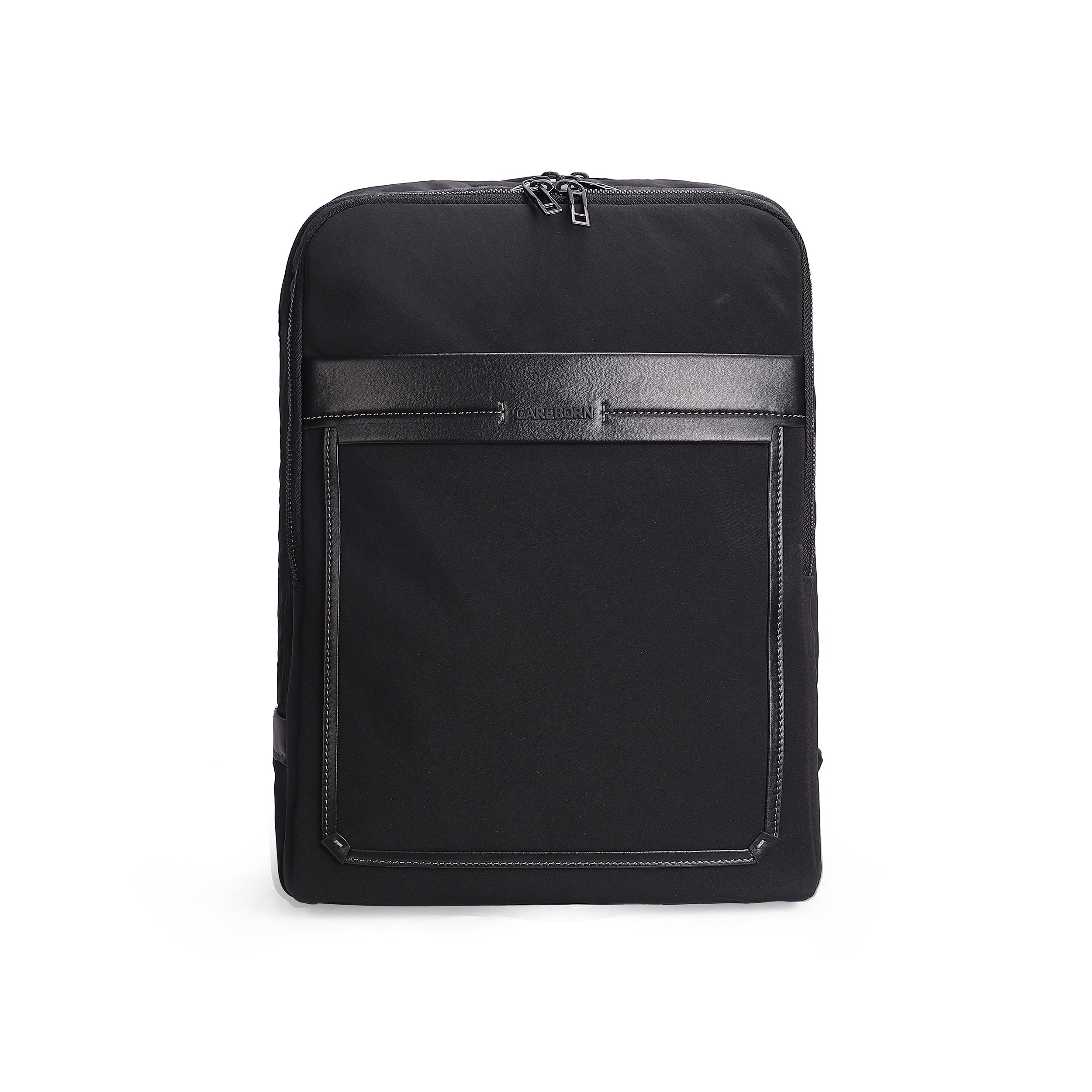 CAREBORN Laptop Backpack for Business Men, Water Repellent Canvas Work Backpack, Minimalist Office Travel Daypack with PU Leather Accent
