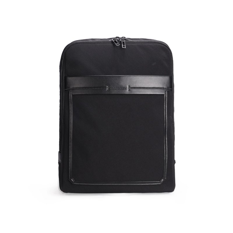 CAREBORN Laptop Backpack for Business Men, Water Repellent Canvas Work Backpack, Minimalist Office Travel Daypack with PU Leather Accent