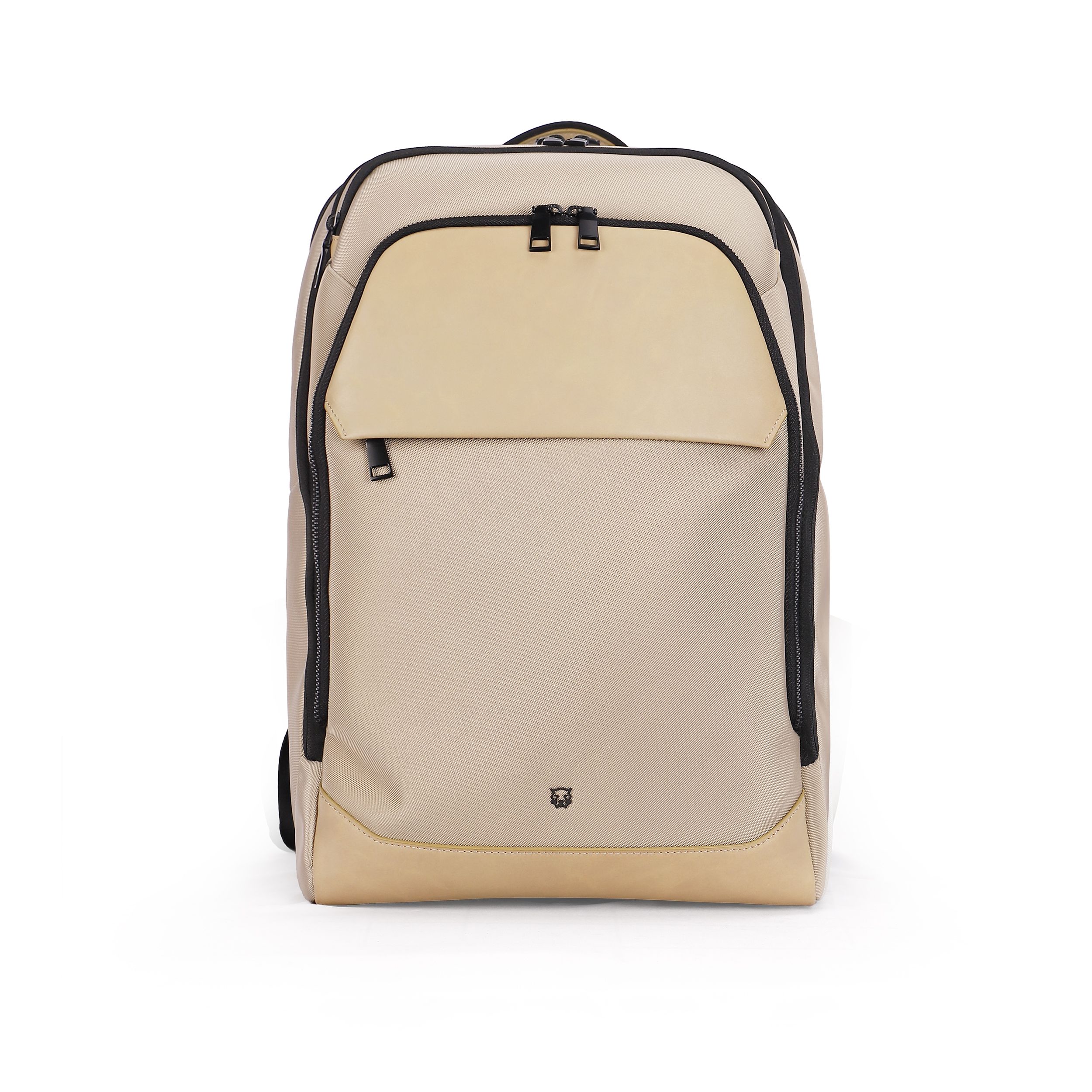 Minimalist Faux Oil Wax Leather Trim Office Backpack, CAREBORN  Series Front Flap Pocket Water Repellent Daily Work & Short Trip Computer Backpack