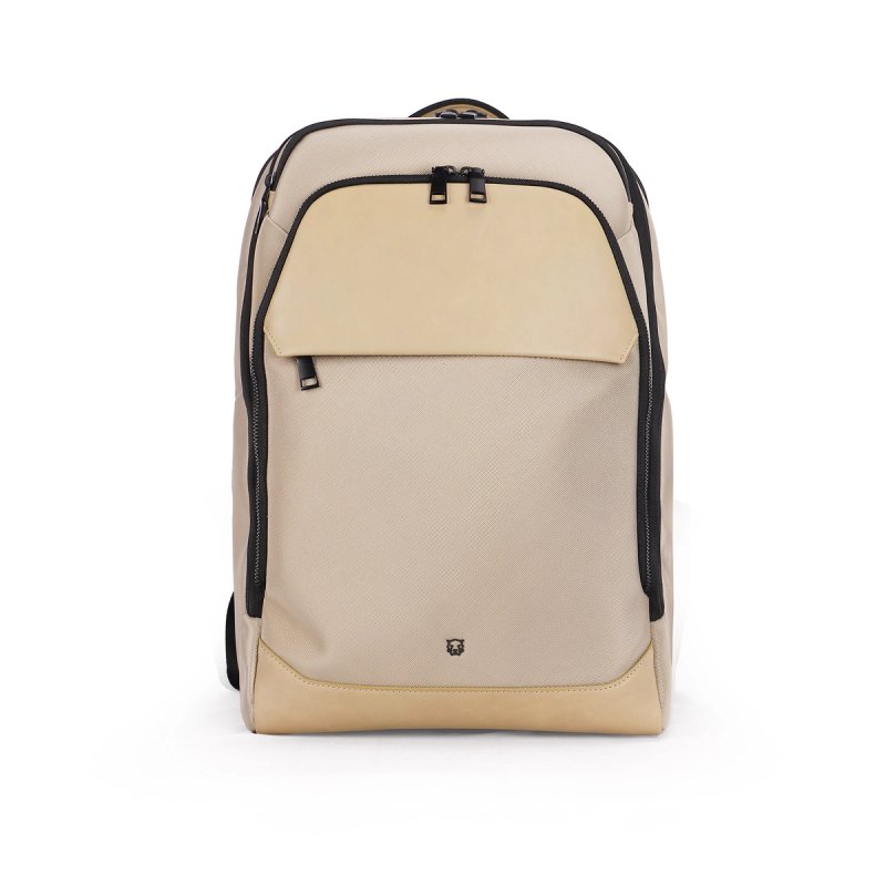 Minimalist Faux Oil Wax Leather Trim Office Backpack, CAREBORN  Series Front Flap Pocket Water Repellent Daily Work & Short Trip Computer Backpack
