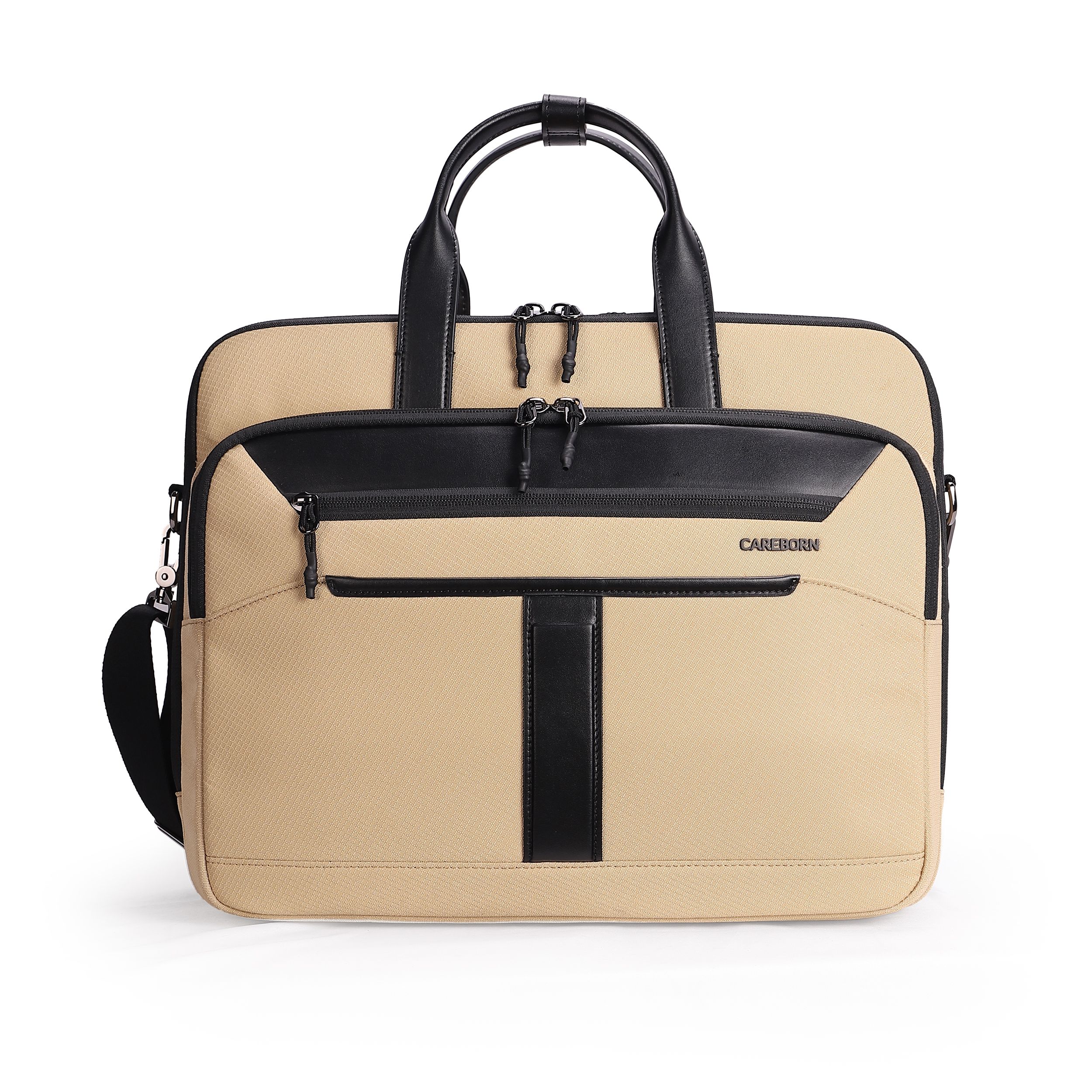 Modern Spliced-Design Business Computer Bag, Water-Resistant Nylon with Leather Accent Slim Work Briefcase for Office & Business Travel