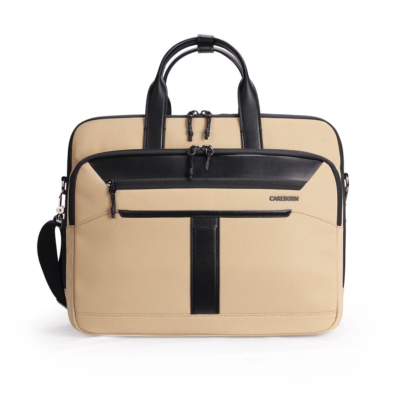 Modern Spliced-Design Business Computer Bag, Water-Resistant Nylon with Leather Accent Slim Work Briefcase for Office & Business Travel