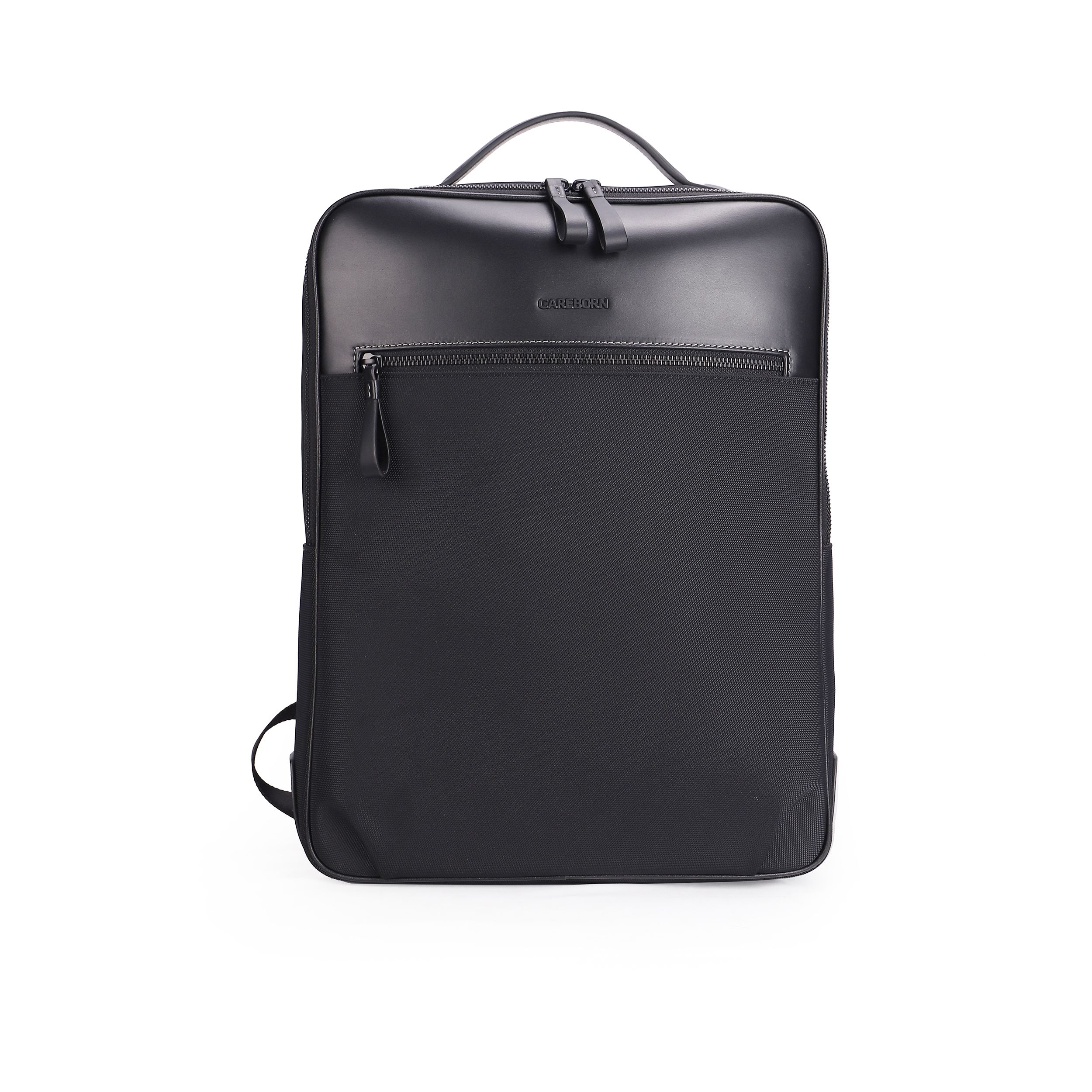 Sleek Minimalist Office Computer Backpack, Faux Leather Top Trim Nylon Commuter Backpack, Lightweight Carry On Backpack for Daily Office & Short Business Trip