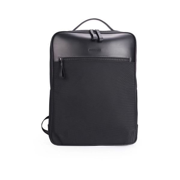 Sleek Minimalist Office Computer Backpack, Faux Leather Top Trim Nylon Commuter Backpack, Lightweight Carry On Backpack for Daily Office & Short Business Trip