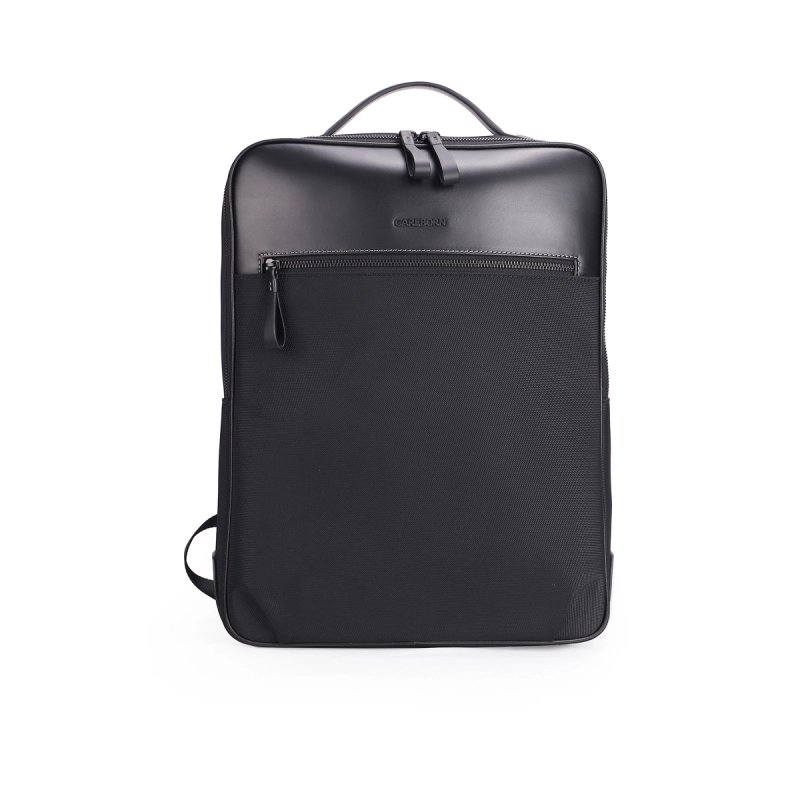 Sleek Minimalist Office Computer Backpack, Faux Leather Top Trim Nylon Commuter Backpack, Lightweight Carry On Backpack for Daily Office & Short Business Trip