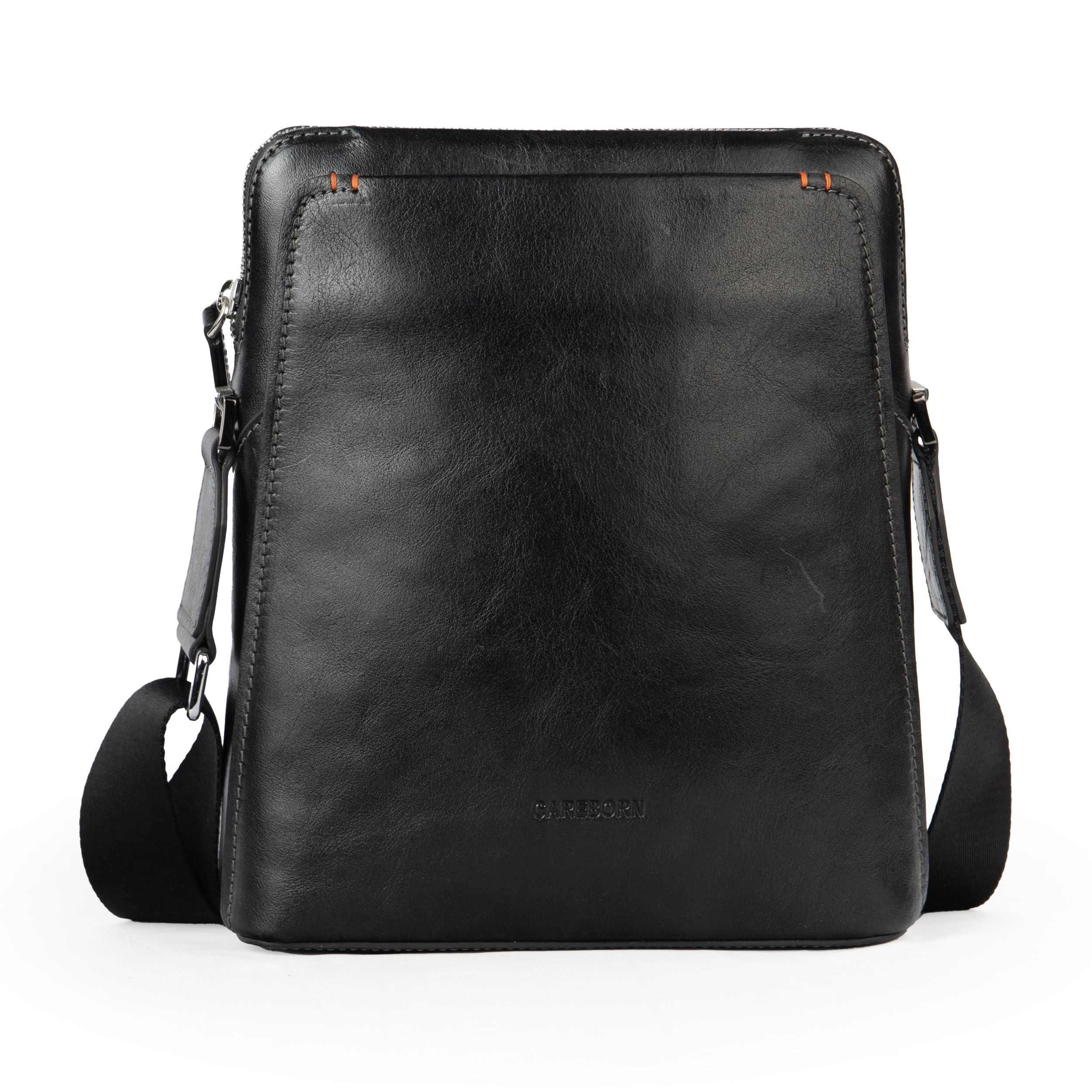 Men’s Full‑Grain Leather Messenger Bag, CAREBORN Retro Wrinkle Cowhide Vertical Crossbody Satchel, Casual Business Shoulder Bag for Office Commute Daily Use