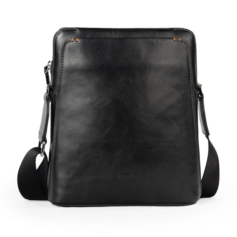 Men’s Full‑Grain Leather Messenger Bag, CAREBORN Retro Wrinkle Cowhide Vertical Crossbody Satchel, Casual Business Shoulder Bag for Office Commute Daily Use