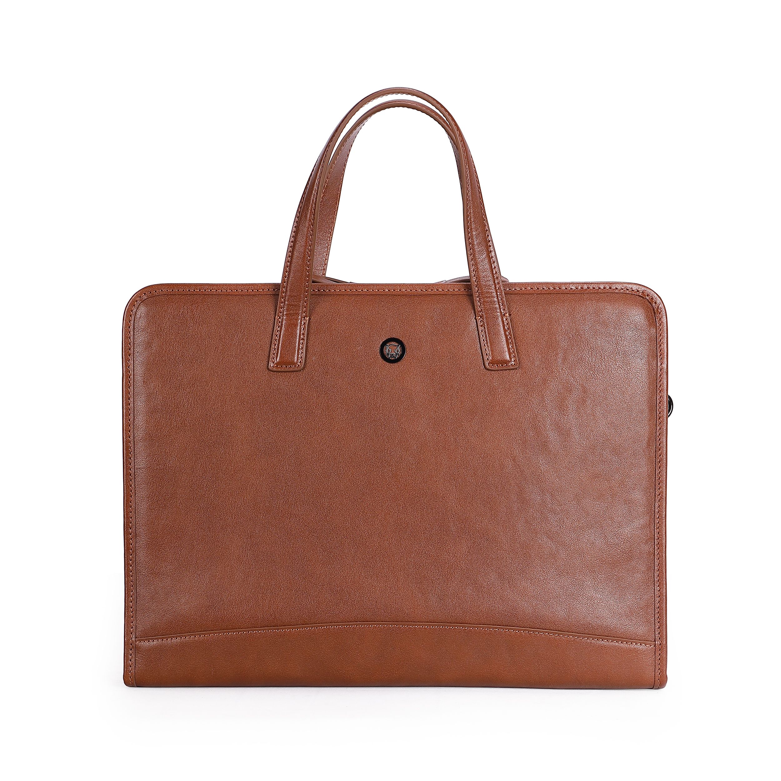 Premium Vintage Full‑Grain Cowhide Leather Briefcase, Slim Men’s Business Laptop Tote Bag with Luggage Sleeve for Office & Business Trips