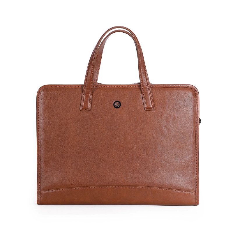 Premium Vintage Full‑Grain Cowhide Leather Briefcase, Slim Men’s Business Laptop Tote Bag with Luggage Sleeve for Office & Business Trips