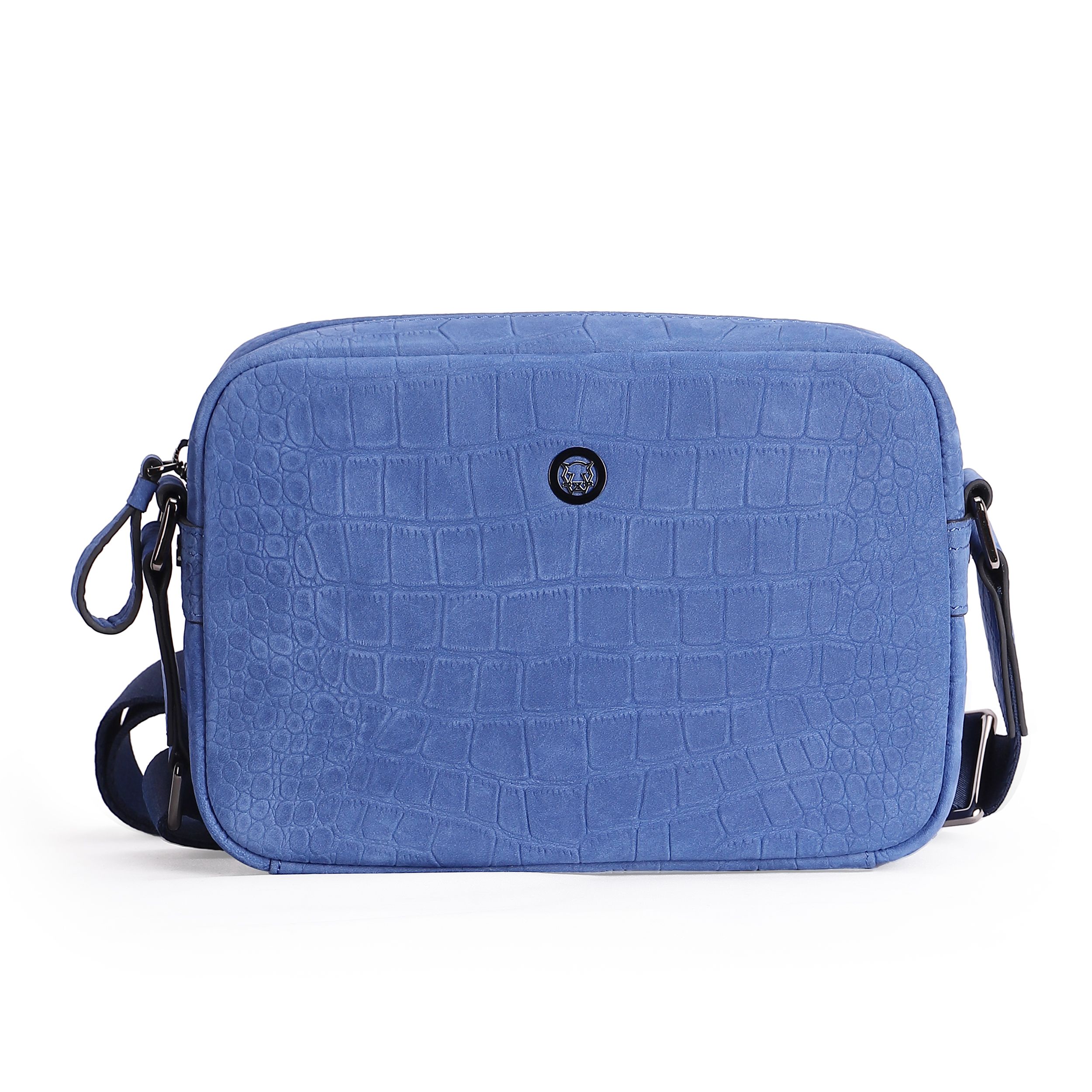 Croc Embossed Leather Crossbody Camera Bag, Blue Casual Shoulder Sling Bag with Adjustable Wide Strap, Multi Pocket Daily Messenger Bag Unisex