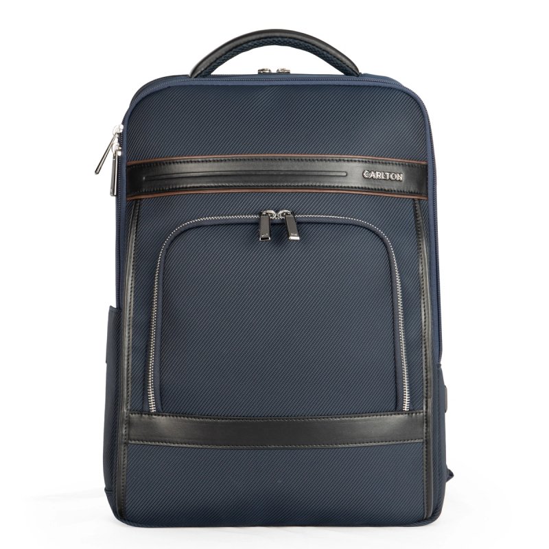 Elegant Hard Shape Office Computer Backpack, Faux Leather Trim Twill Fabric Commuter Backpack, Large Capacity Carry On Backpack for Daily Work & Business Trip