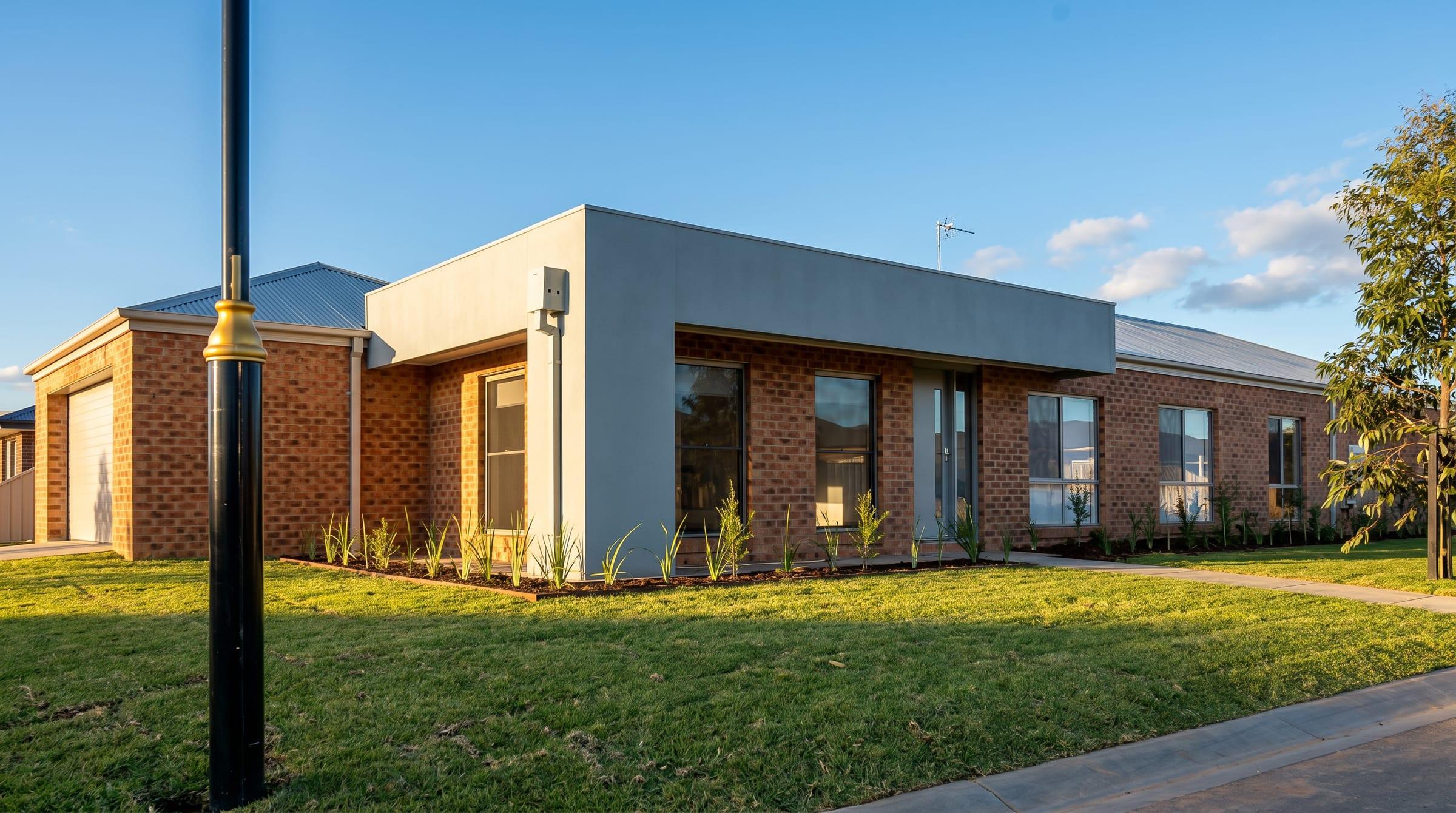 Front exterior of Ascot SIL home in Bendigo — single-storey brick-and-render Supported Independent Living property with step-free entry, garden bed, and accessible driveway designed for NDIS participants.