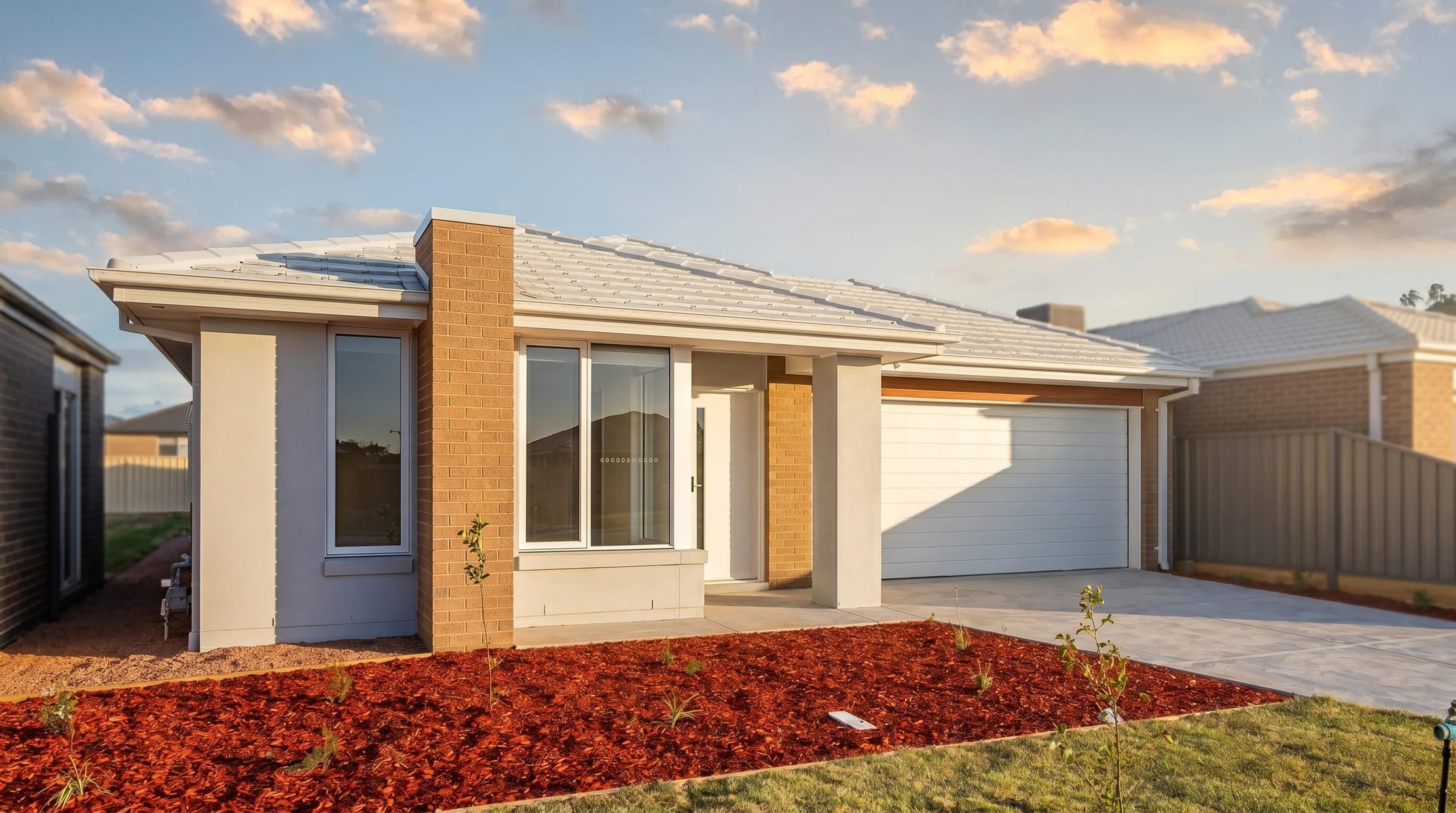 Front exterior of Huntly, an NDIS Supported Independent Living home provided by Myxa — captured in warm late-afternoon light with editorial real-estate photography quality.