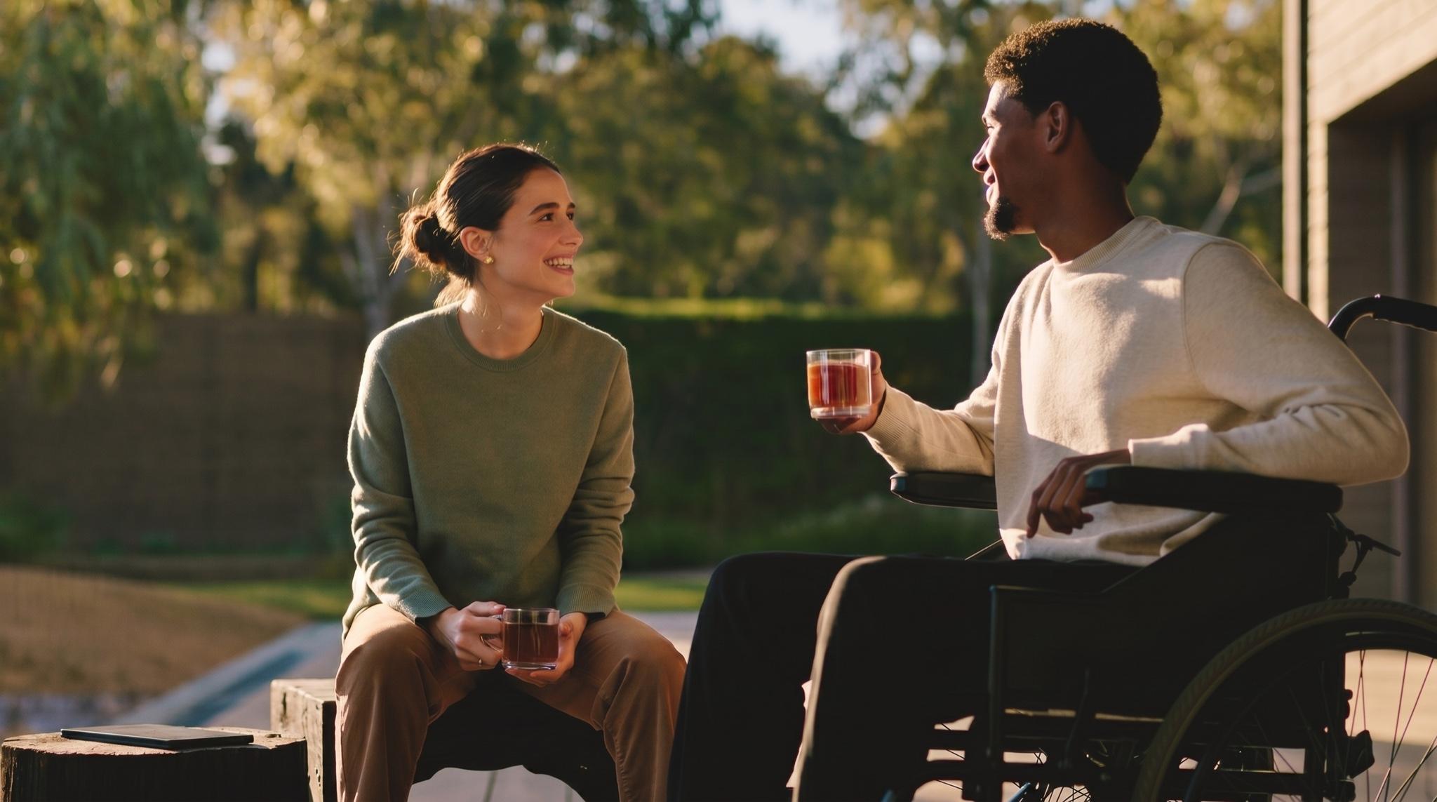 A Myxa support worker and a young NDIS participant having a conversation