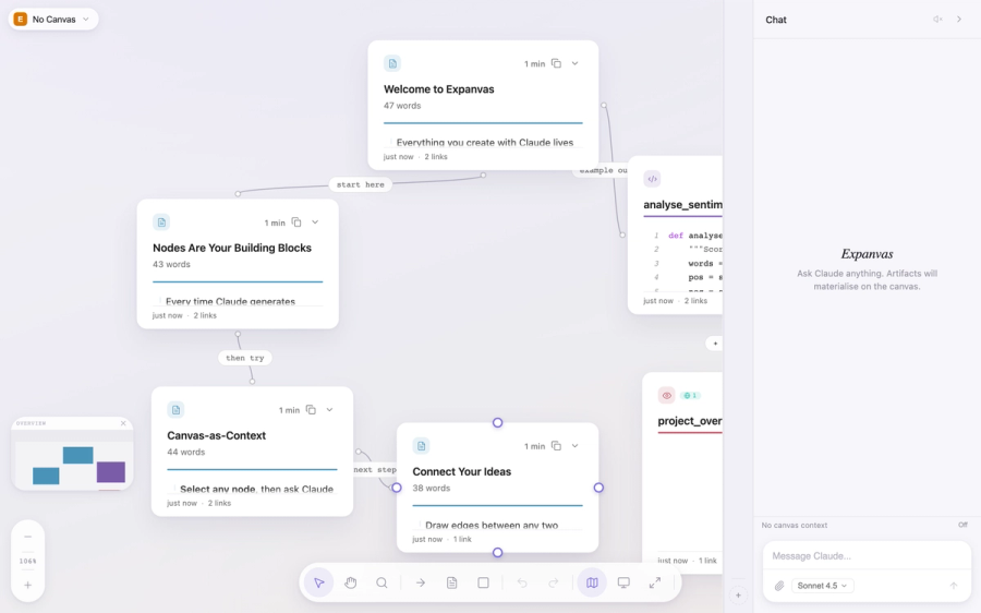 Expanvas chat panel on Soft Stack light surface tokens