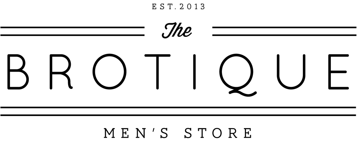 The Brotique wordmark: 'The' in script above 'BROTIQUE' in spaced capitals between double rules, with 'EST. 2013' and 'MEN'S STORE'