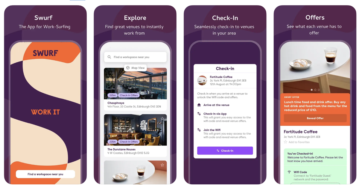 Screens from the SWURF app