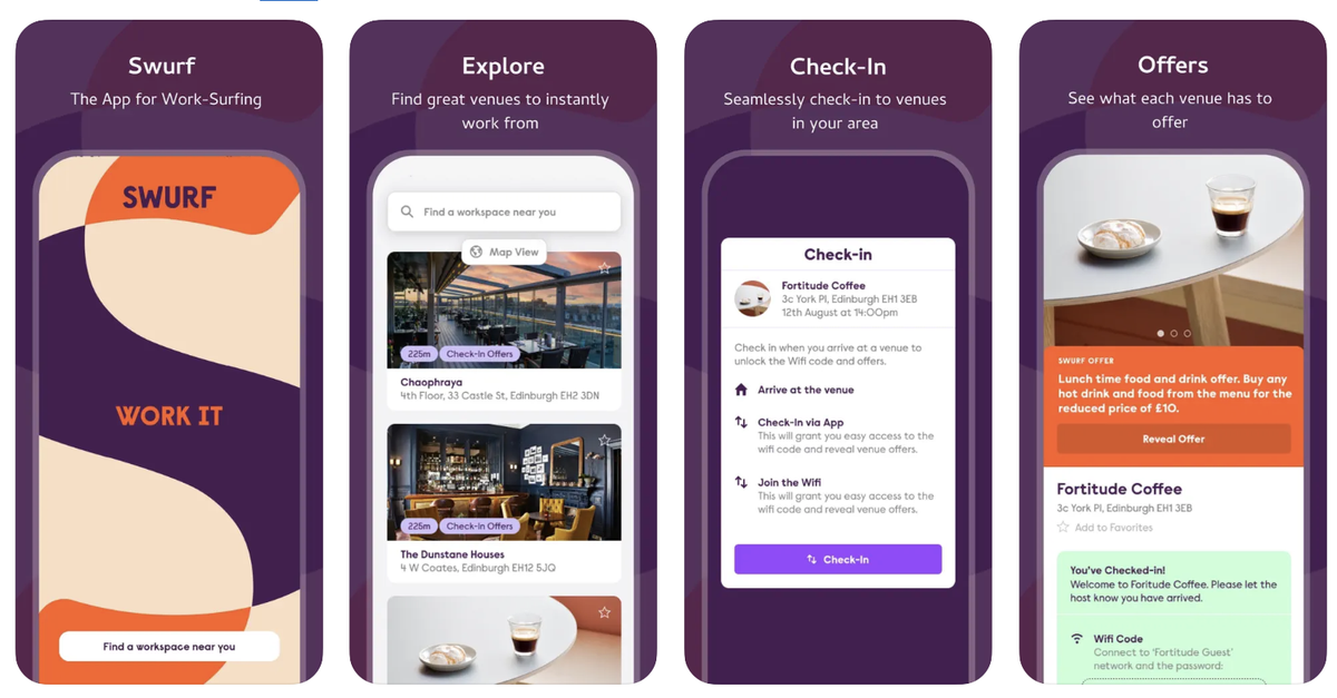 Screens from the SWURF app