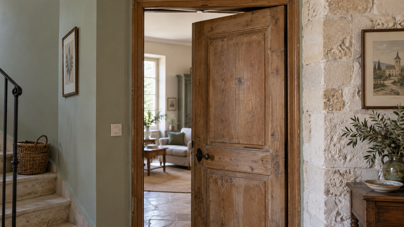 Porte ancienne et jeu irrégulier autour de son encadrement
