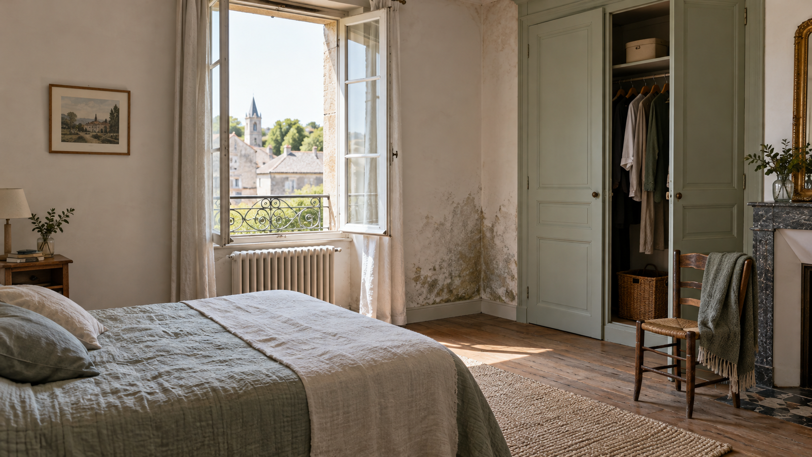 Chambre ancienne et placard examinés pendant une visite