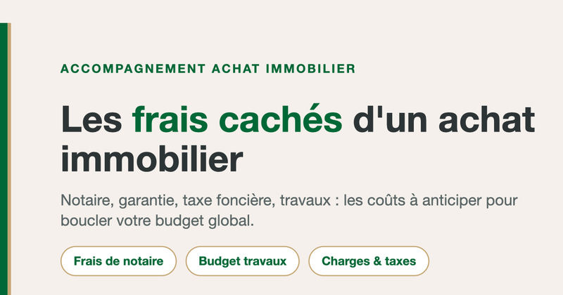 Accompagnement achat immobilier : un acheteur calcule les frais cachés (notaire, travaux, taxes) qui s'ajoutent à son budget.
